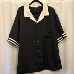 Casual Black and White Button Down Shirt with White Collar